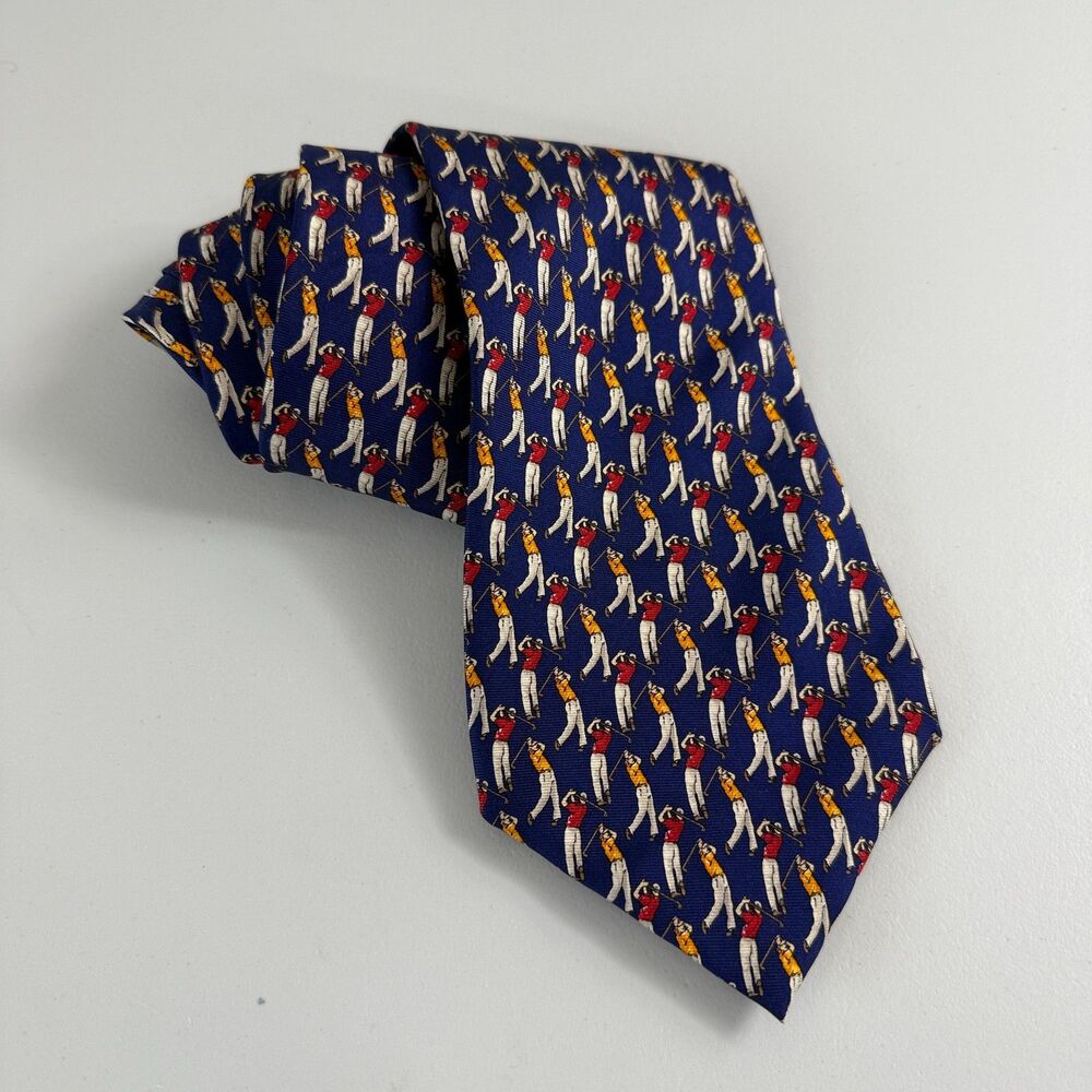 Lauren Ralph Lauren Men's Silk Tie Golf Golfer All Over Print Multicolor